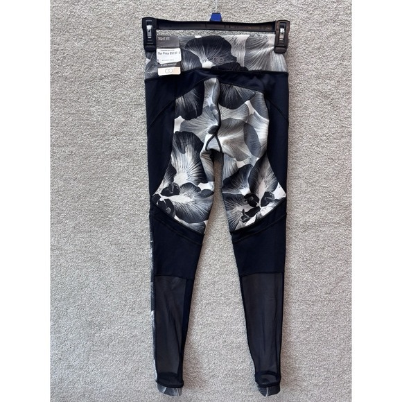 CALIA Leggings Women's‎ XS Black White Floral Mesh Panel 7/8 Tight Fit NEW - Picture 3 of 9